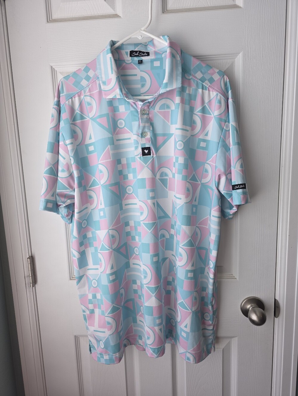Bad Birdie Golf Short Sleeve Teal & Pink 80’s New Wave Polo Shirt Size 2XL